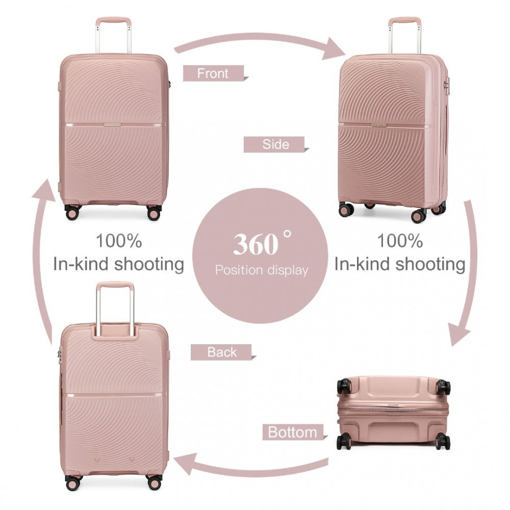 K2393L - BRITISH TRAVELLER 4 PCS SET SPINNER HARD SHELL PP SUITCASE WITH TSA LOCK AND VANITY CASE - NUDE