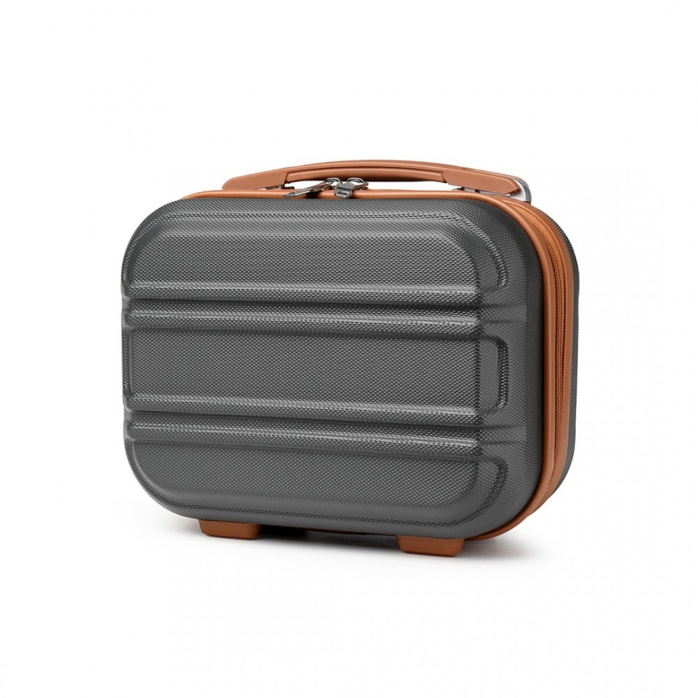 K1871-1L - KONO 12 INCH LIGHTWEIGHT HARD SHELL ABS VANITY CASE - GREY AND BROWN