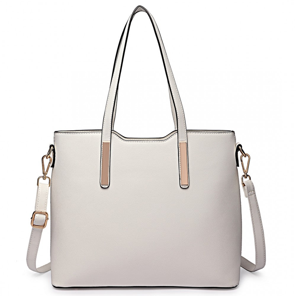 LT6648 - MISS LULU THREE PIECE TOTE SHOULDER BAG AND CLUTCH - WHITE