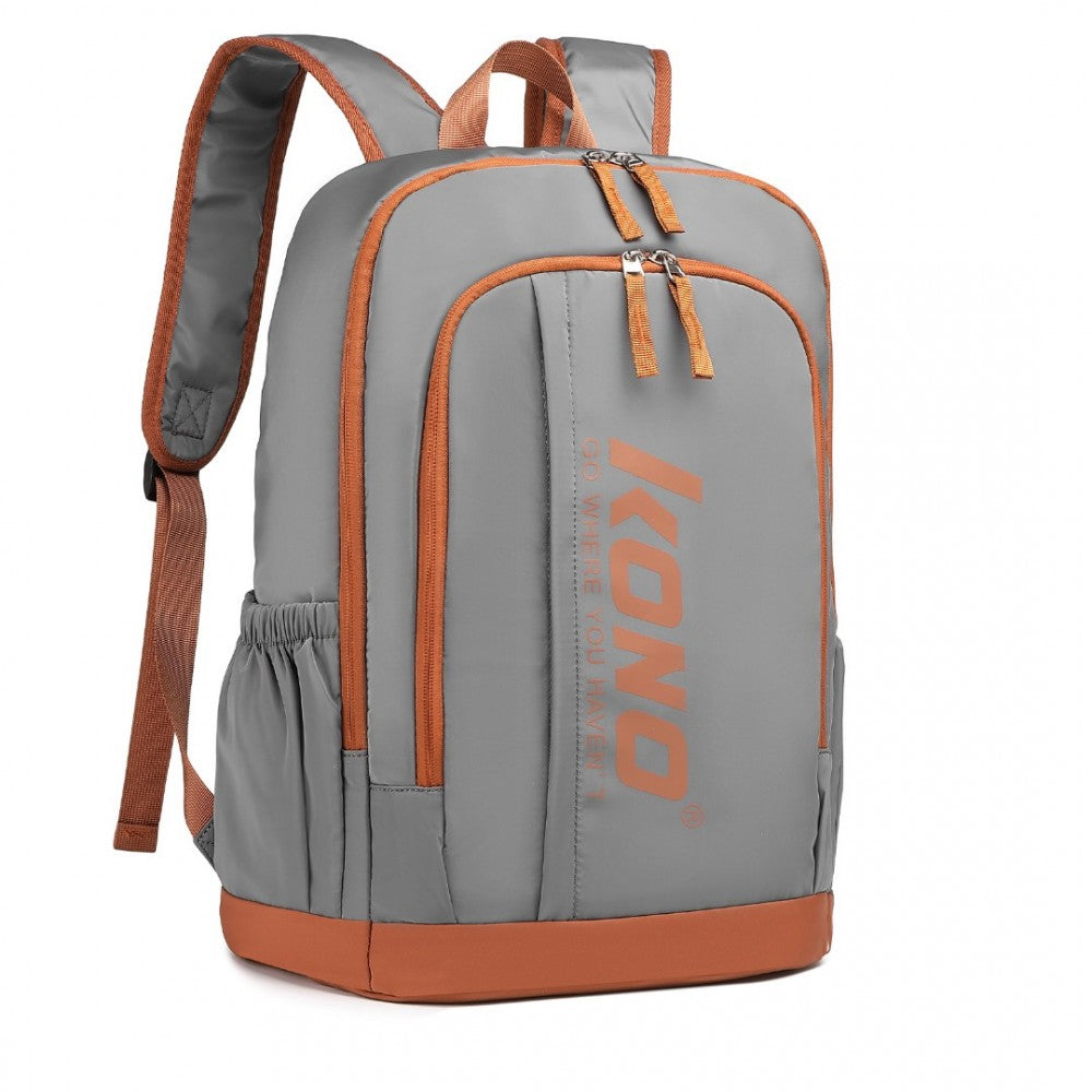 EB2325 - KONO CONTRASTING COLORS WATERPROOF CASUAL BACKPACK WITH LAPTOP COMPARTMENT - GREY