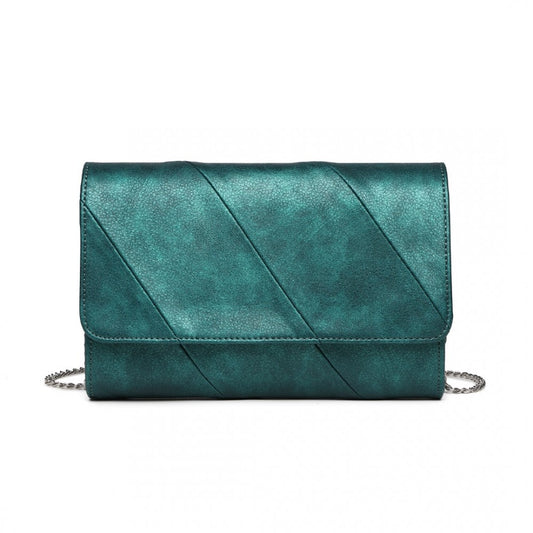 EH2257 - MISS LULU STYLISH TWILL CLUTCH LEATHER CHAIN EVENING BAG - GREEN