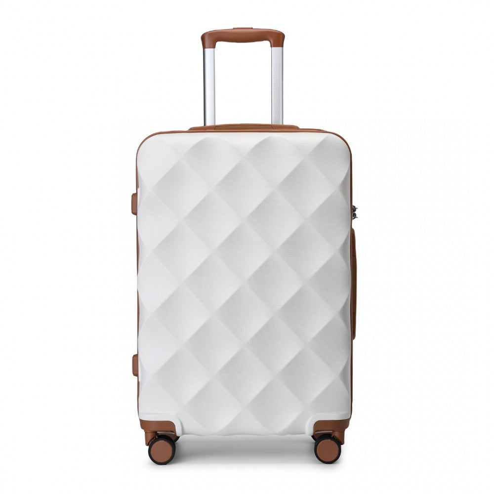 K2395L - BRITISH TRAVELLER 28 INCH ULTRALIGHT ABS AND POLYCARBONATE BUMPY DIAMOND SUITCASE WITH TSA LOCK - CREAM