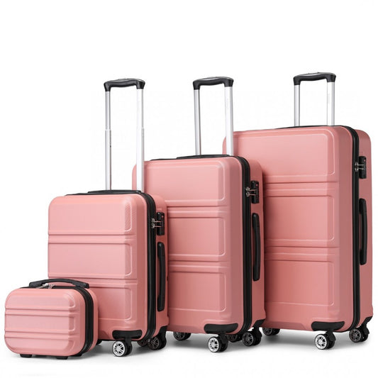 K1871-1L - KONO ABS SCULPTED HORIZONTAL DESIGN 4 PCS SUITCASE SET WITH VANITY CASE - NUDE