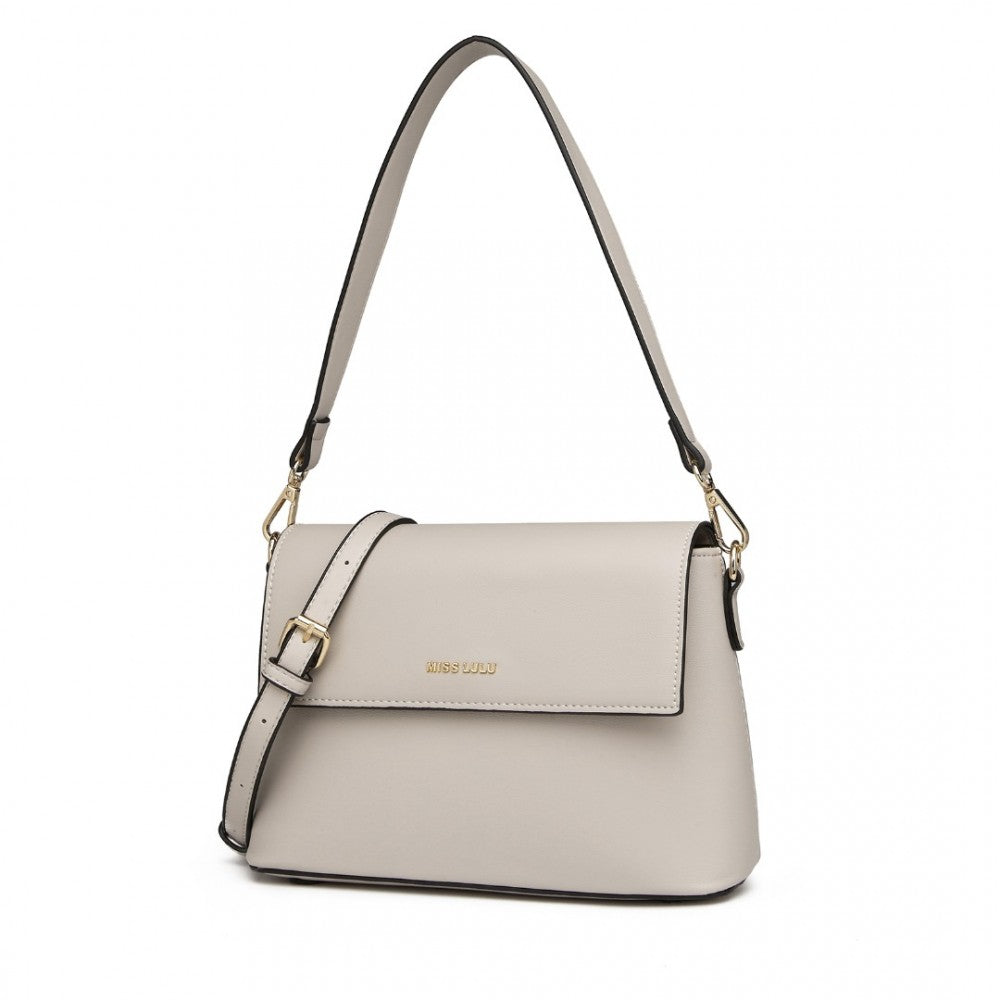 LH2209 - MISS LULU CLASSIC FLAP LEATHER SHOULDER BAG - GREY