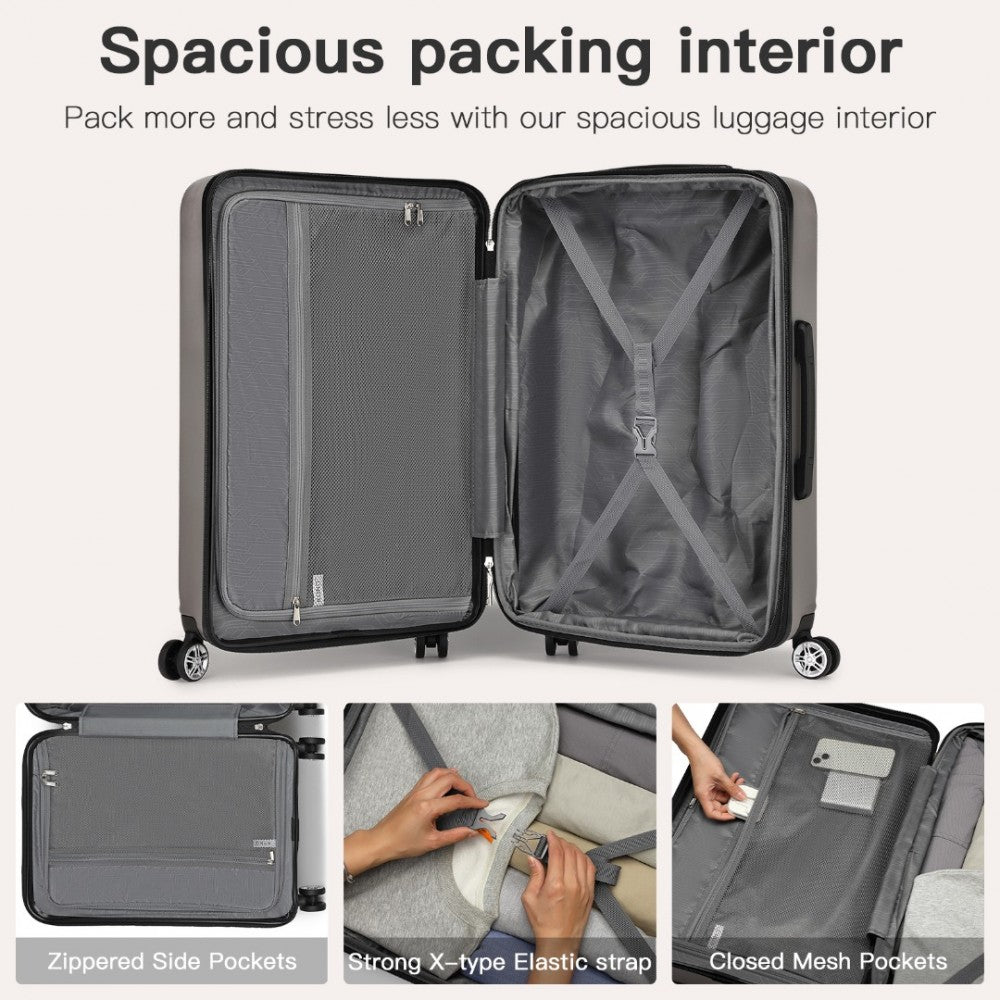 KSK2482 - KONO 24 INCH EXPANDABLE HORIZONTAL ENGRAVED HARD SHELL ABS+PC CHECK-IN SUITCASE WITH TSA LOCK - GREY - The Baggage Shop