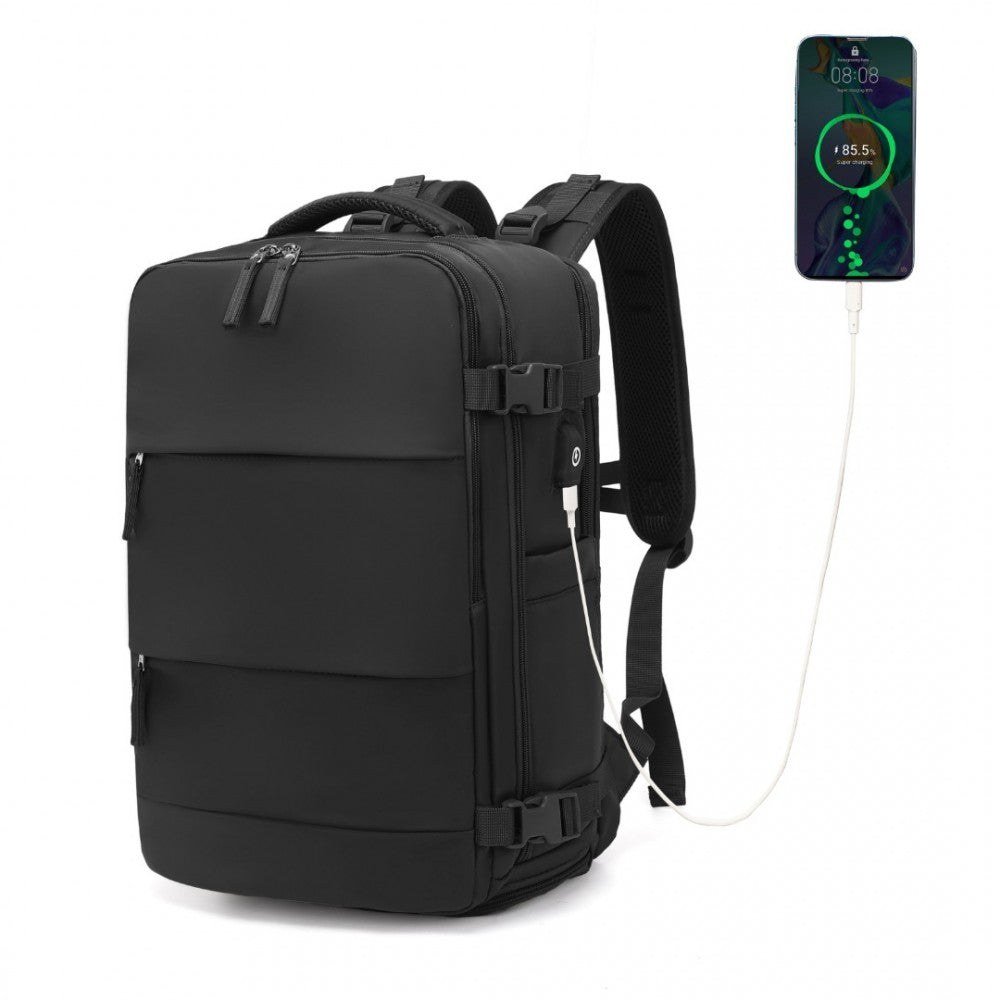 EQ2344 - KONO MULTI-FUNCTIONAL BREATHABLE TRAVEL BACKPACK WITH USB CHARGING PORT AND SEPARATE SHOE COMPARTMENT - BLACK