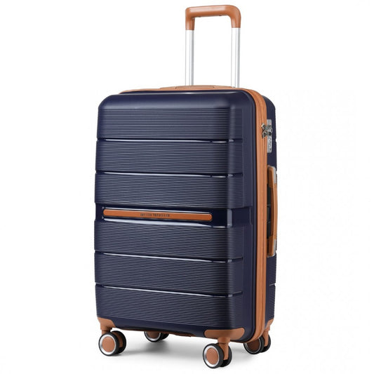 K2392L - BRITISH TRAVELLER 28 INCH MULTI-TEXTURE POLYPROPYLENE HARD SHELL SUITCASE WITH TSA LOCK - NAVY