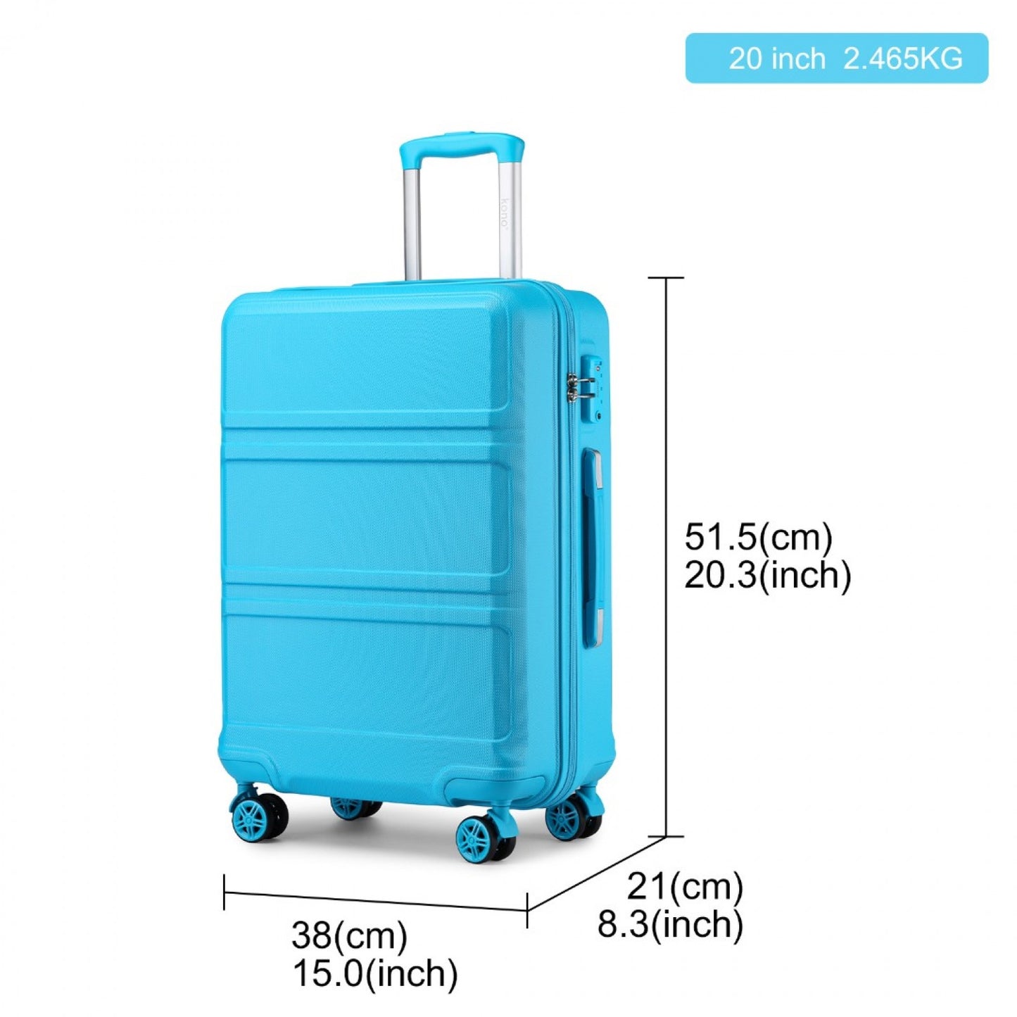 K1871-1L - KONO ABS 20 INCH SCULPTED HORIZONTAL DESIGN CABIN LUGGAGE - BLUE - The Baggage Shop