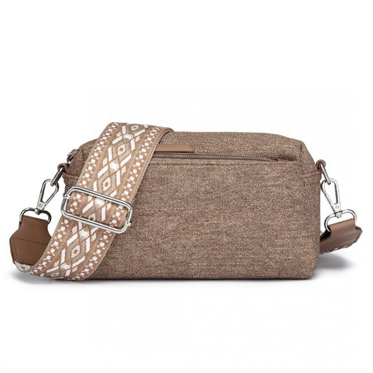 LH2410 - MISS LULU ETHNIC JACQUARD STRAP WATER-RESISTANT CROSSBODY BAG - BROWN