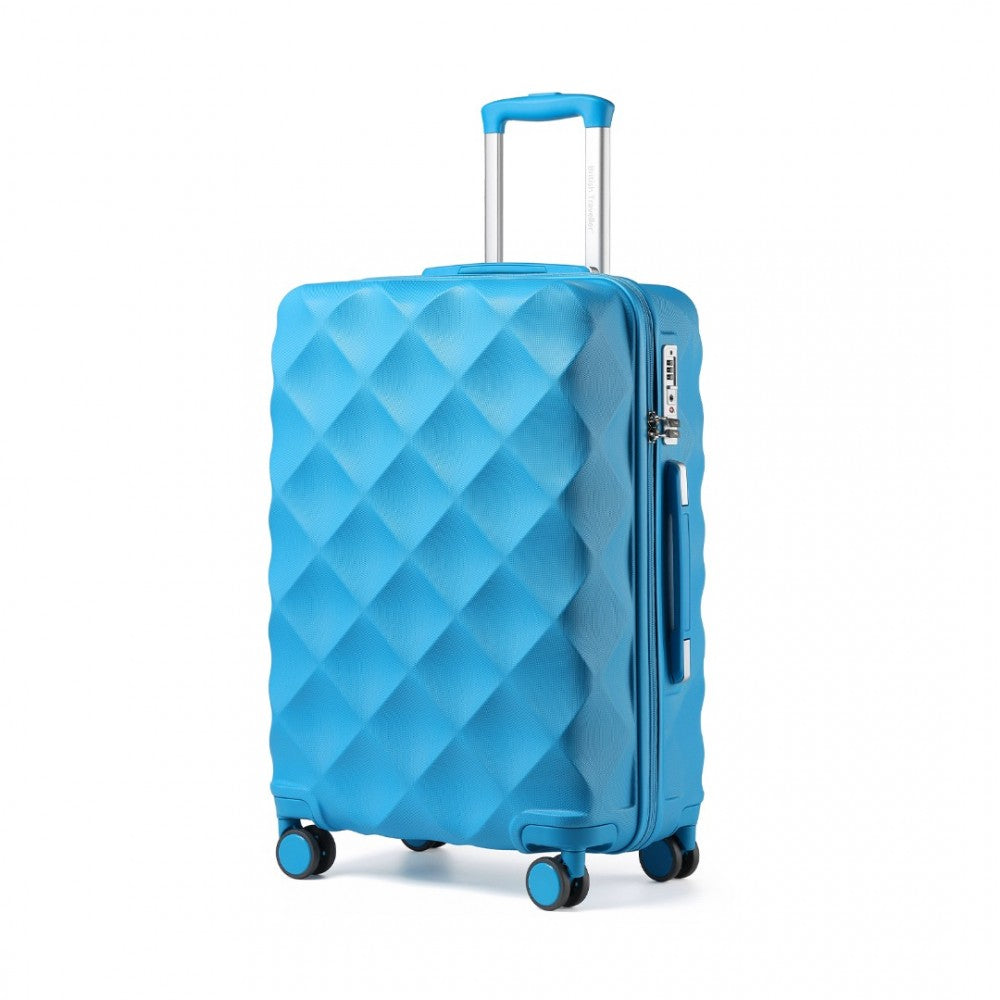 K2395L - BRITISH TRAVELLER 24 INCH ULTRALIGHT ABS AND POLYCARBONATE BUMPY DIAMOND SUITCASE WITH TSA LOCK - BLUE