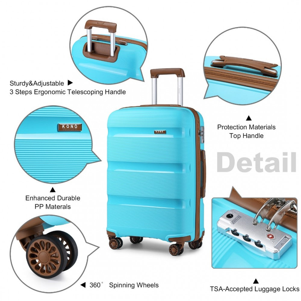 K2092L - KONO 24 INCH BRIGHT HARD SHELL PP SUITCASE - CLASSIC COLLECTION - BLUE AND BROWN