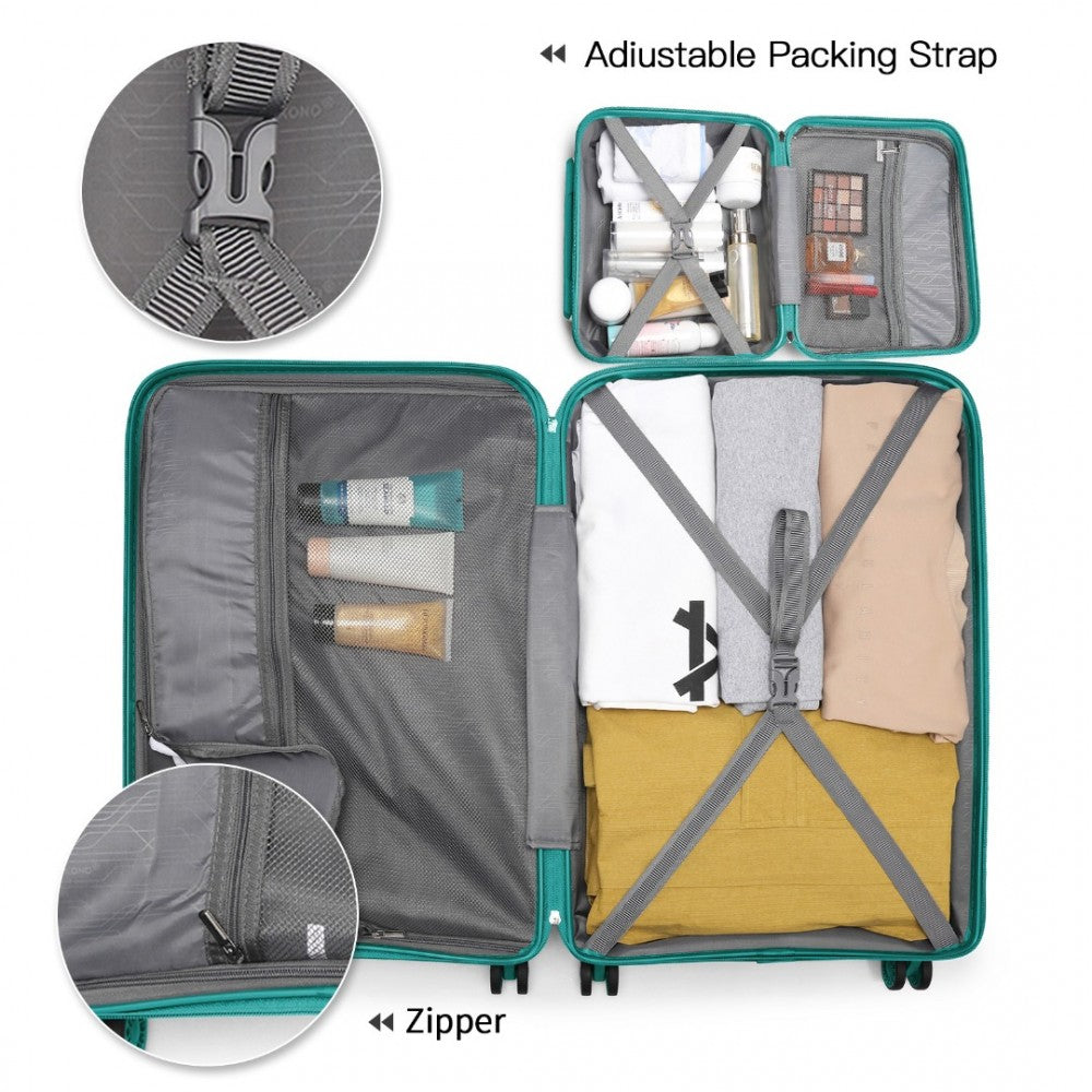 K2092L - KONO BRIGHT HARD SHELL PP SUITCASE WITH TSA LOCK AND VANITY CASE 4 PIECES SET - CLASSIC COLLECTION - TEAL