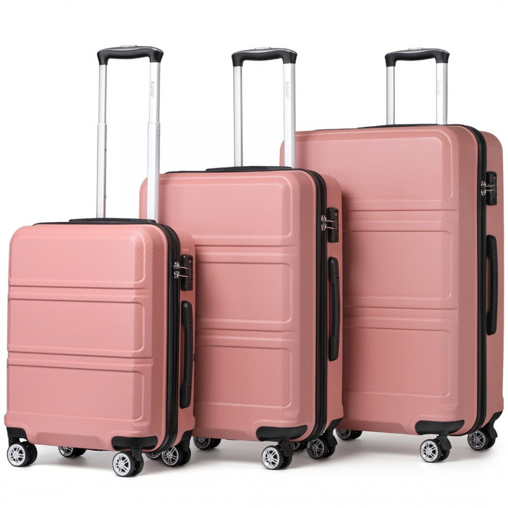 K1871-1L - KONO ABS SCULPTED HORIZONTAL DESIGN 3 PIECE SUITCASE SET - NUDE