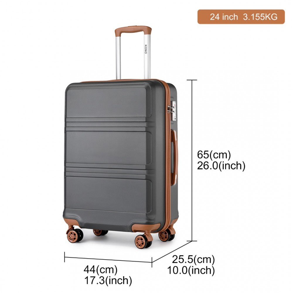 K1871-1L - KONO ABS 24 INCH SCULPTED HORIZONTAL DESIGN SUITCASE - GREY AND BROWN