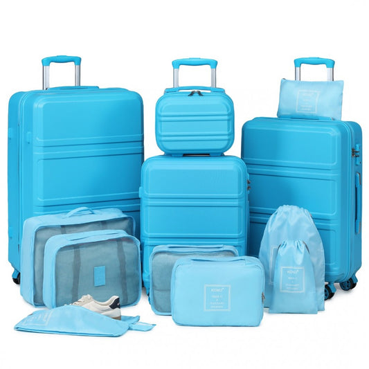 K1871-1L+E2019 - KONO ABS SUITCASE SET WITH 4 WHEEL DESIGN INCLUDING VANITY CASE AND TRAVEL LUGGAGE ORGANISER BAG SET - BLUE