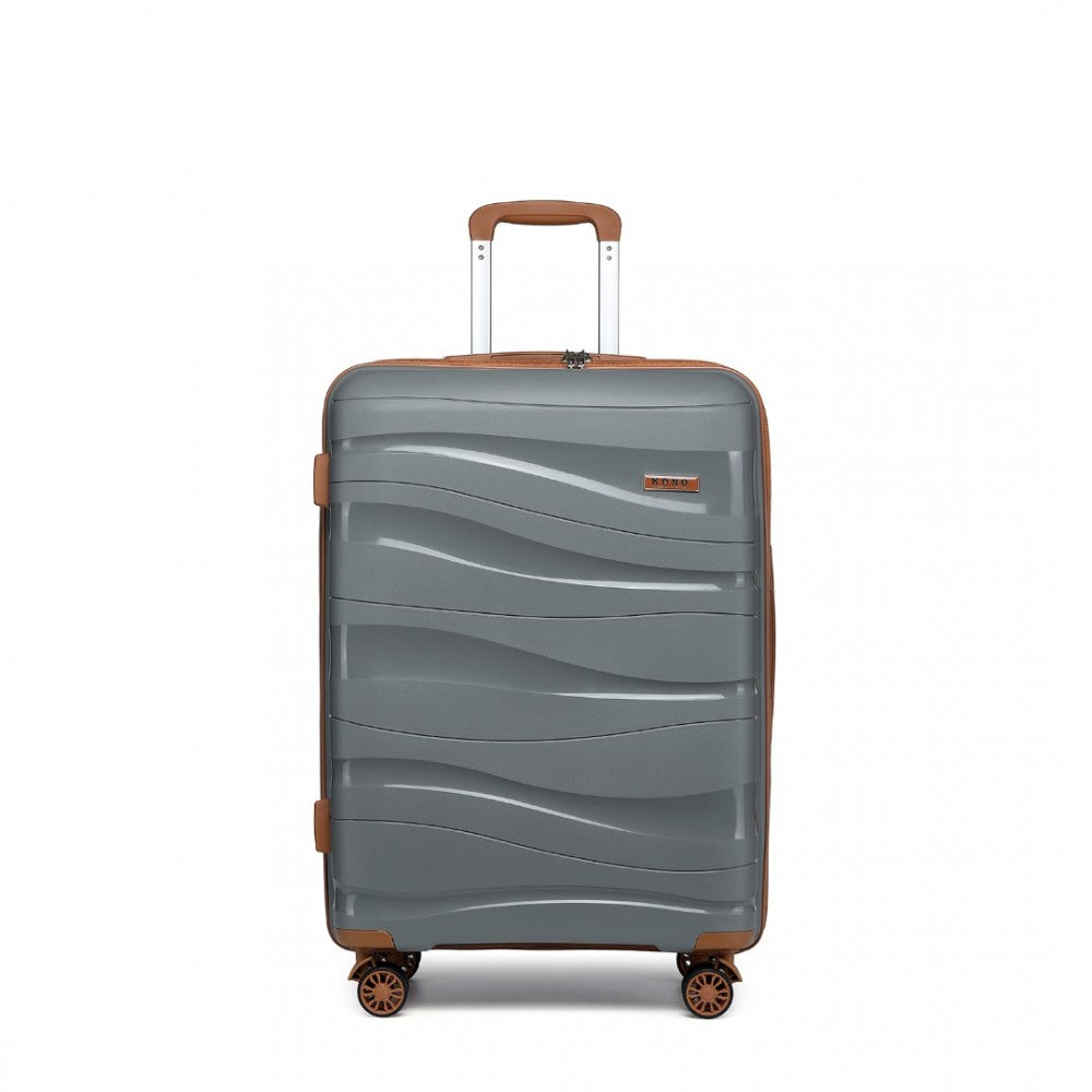 K2094L - KONO 24 INCH LIGHTWEIGHT POLYPROPYLENE HARD SHELL SUITCASE WITH TSA LOCK - GREY AND BROWN