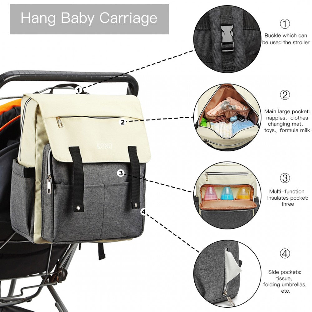 E1970 - KONO MULTI COMPARTMENT BABY CHANGING BACKPACK WITH USB CONNECTIVITY - GREY