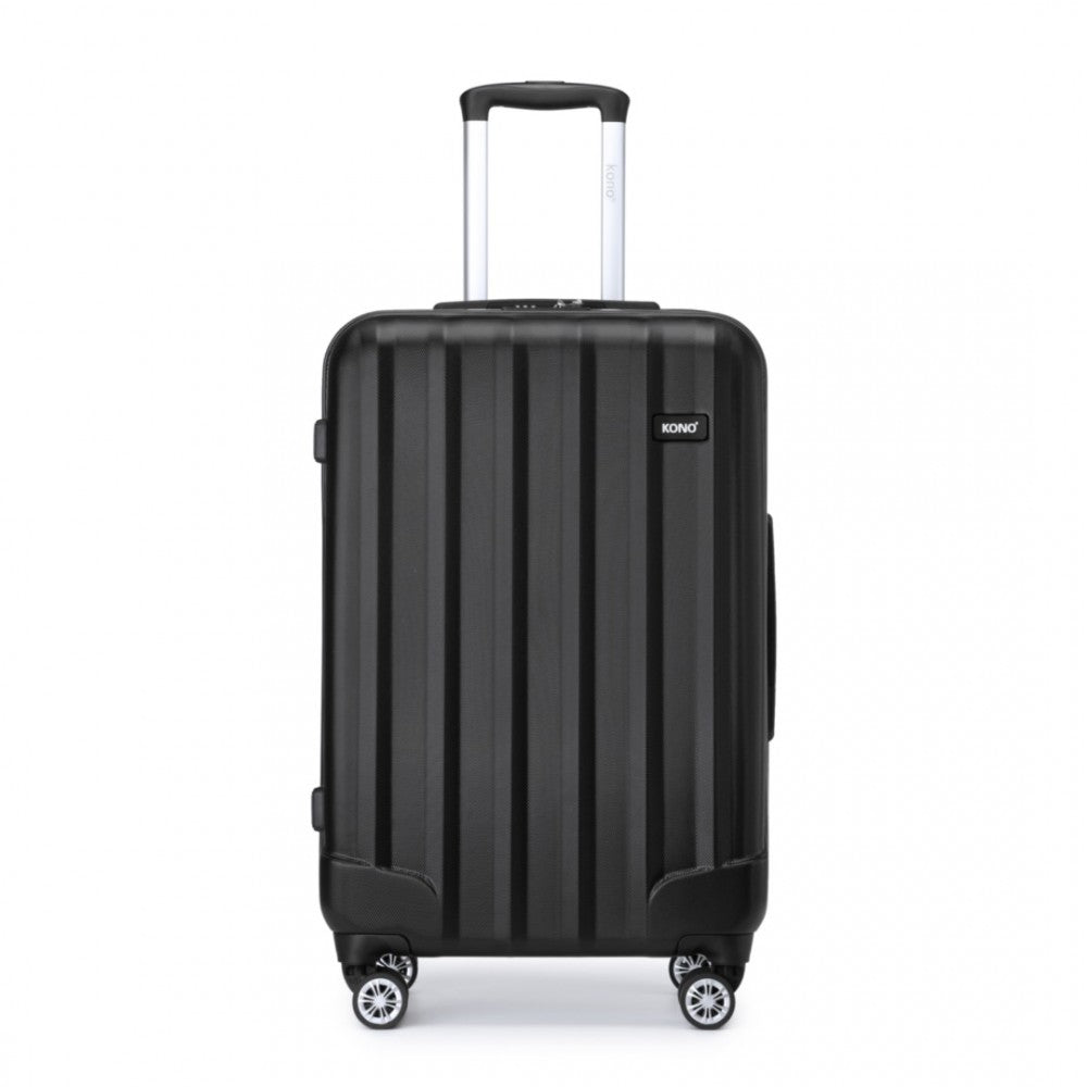 K1773-1L - KONO 28 INCH STRIPED ABS HARD SHELL LUGGAGE WITH 360-DEGREE SPINNER WHEELS - BLACK