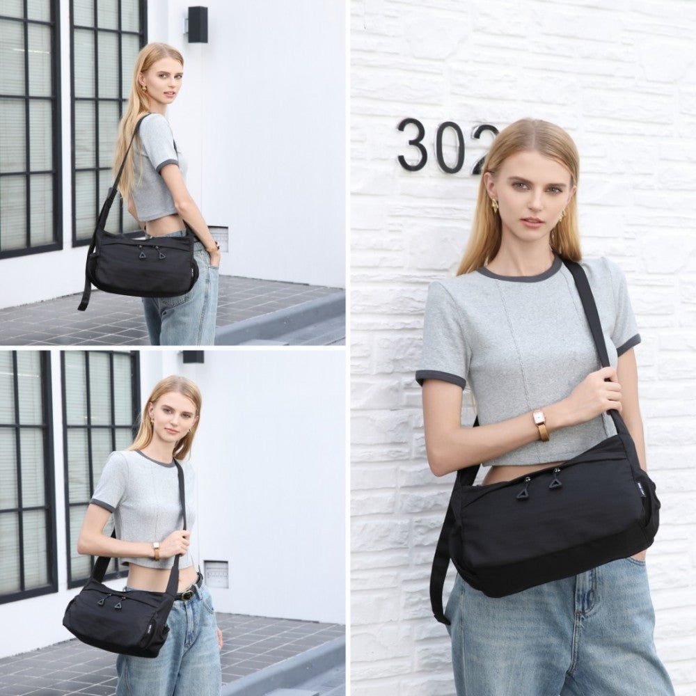 MSM2424 - MISS LULU ULTRA-LIGHT WATER-RESISTANT URBAN CASUAL COMMUTER CROSSBODY BAG - BLACK