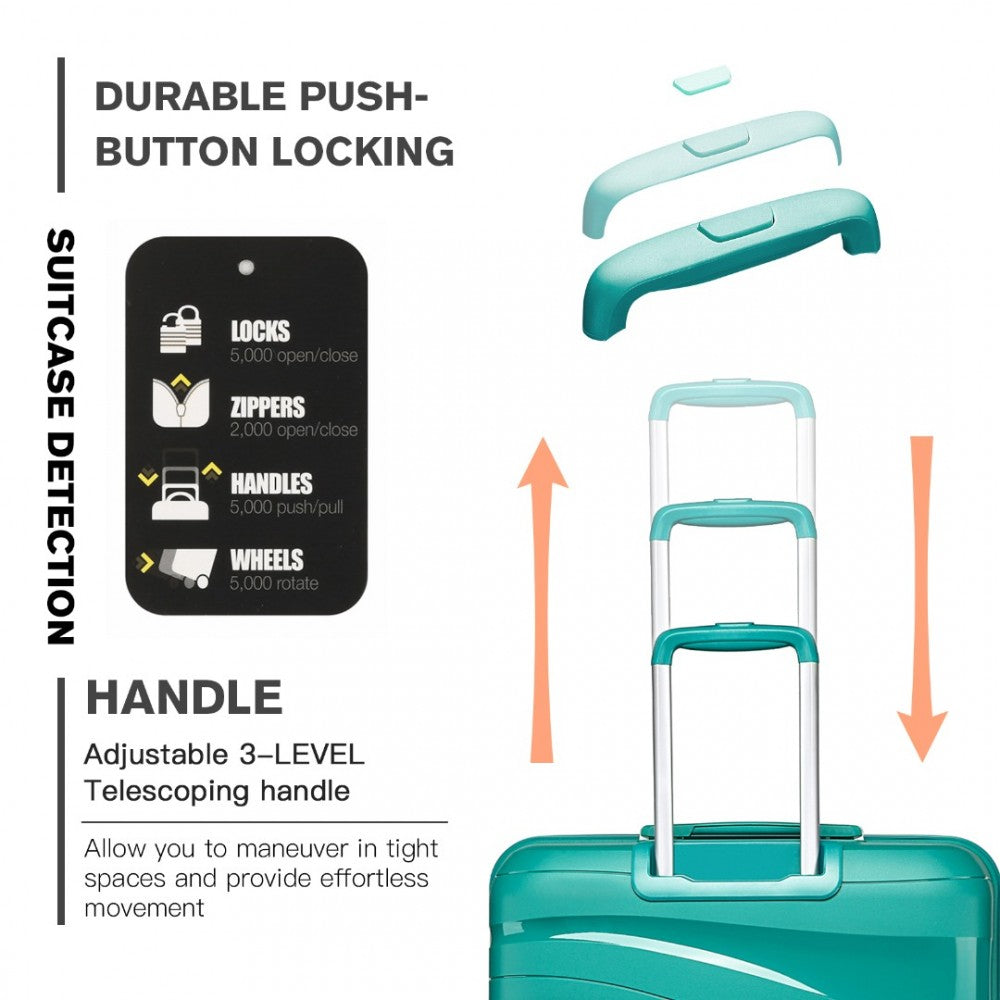 K2094L - KONO 14/20 INCH LIGHTWEIGHT POLYPROPYLENE HARD SHELL 2 PIECE SUITCASE SET WITH TSA LOCK AND VANITY CASE - TEAL