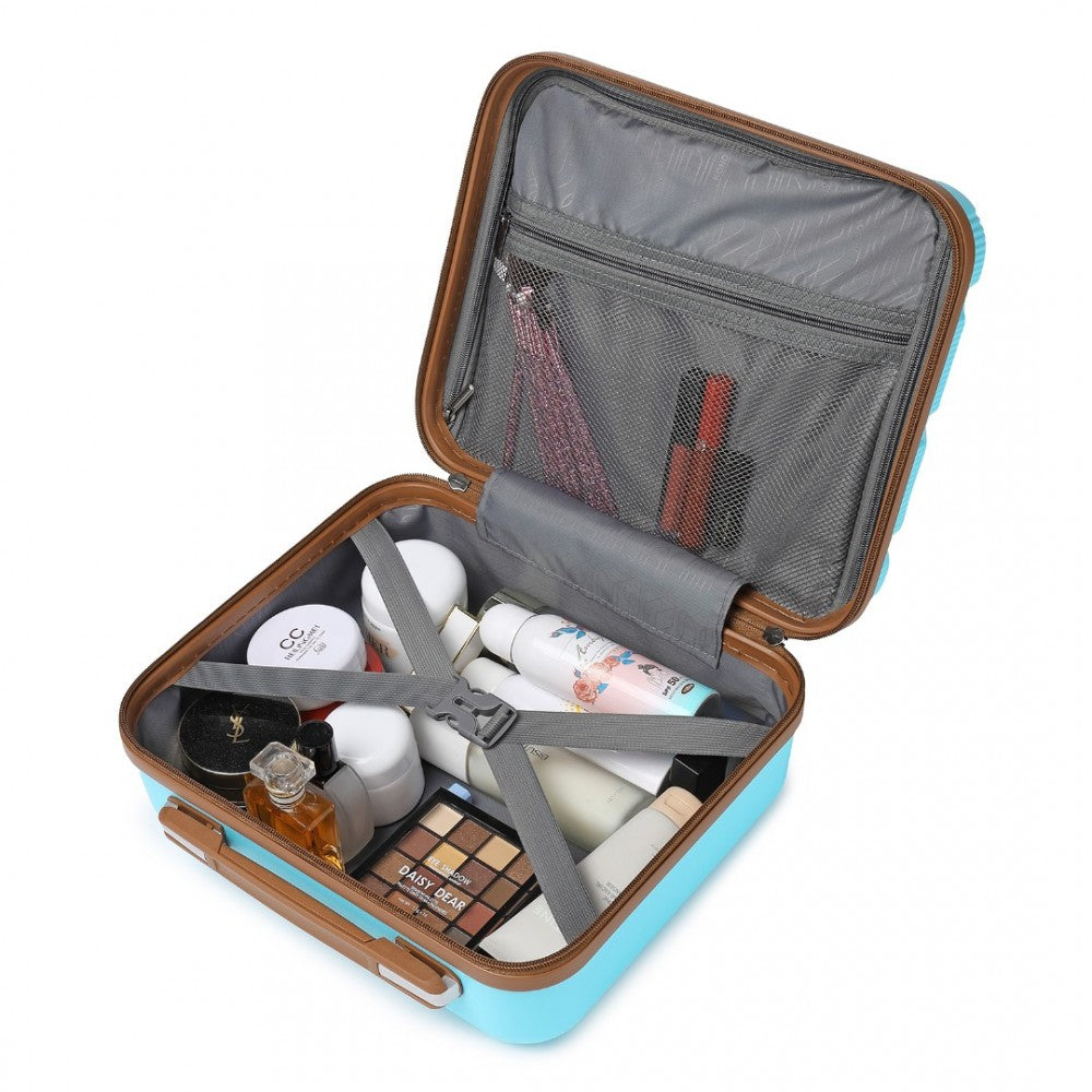 K2092L - KONO 14 INCH BRIGHT HARD SHELL PP VANITY CASE - BLUE AND BROWN