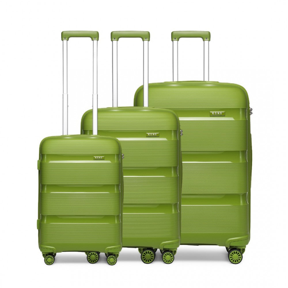 K2092L - KONO BRIGHT HARD SHELL PP SUITCASE 3 PIECES SET - CLASSIC COLLECTION - GREEN