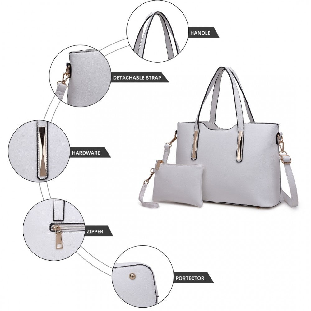 S1719 - MISS LULU PU LEATHER HANDBAG & PURSE - WHITE