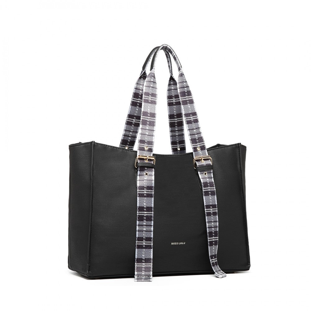 LH1924 - MISS LULU PLAID TARTAN STRAP SHOULDER BAG - BLACK