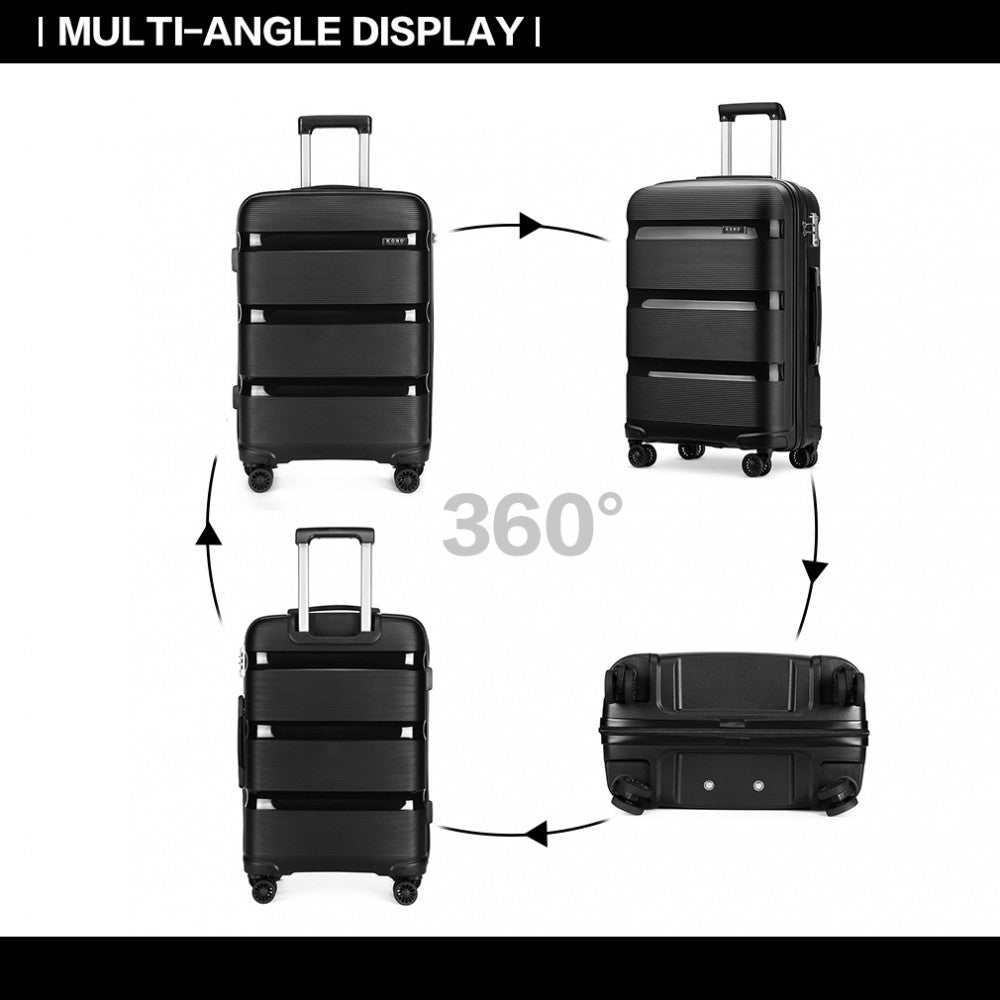 K2092L - KONO 24 INCH BRIGHT HARD SHELL PP SUITCASE - CLASSIC COLLECTION - BLACK