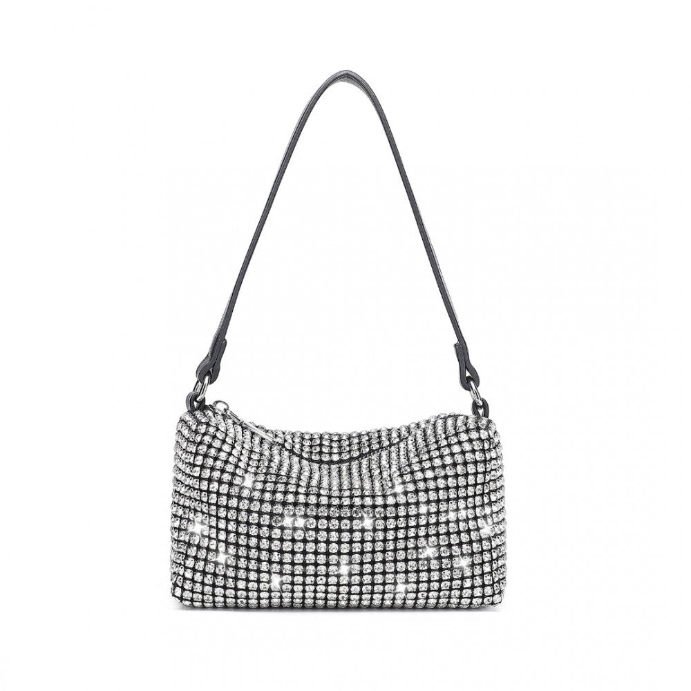 LH2407 - MISS LULU LUXURIOUS RHINESTONE CRYSTAL EVENING HANDBAG - SILVER