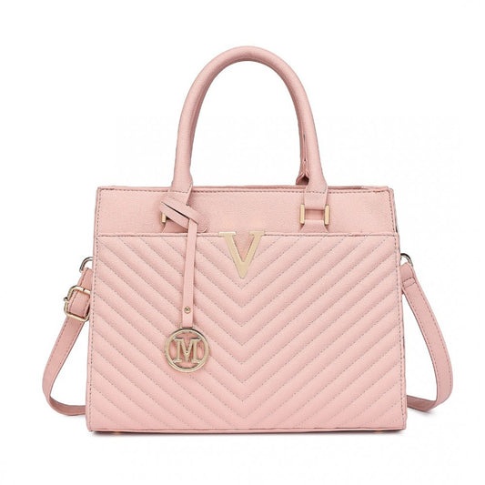 LT2357 - MISS LULU CHIC V-QUILTED PU LEATHER SOPHISTICATED HANDBAG - PINK