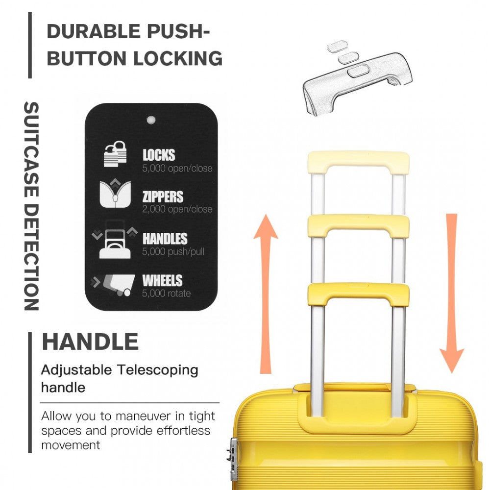 K2092L - KONO 24 INCH BRIGHT HARD SHELL PP SUITCASE - CLASSIC COLLECTION - YELLOW