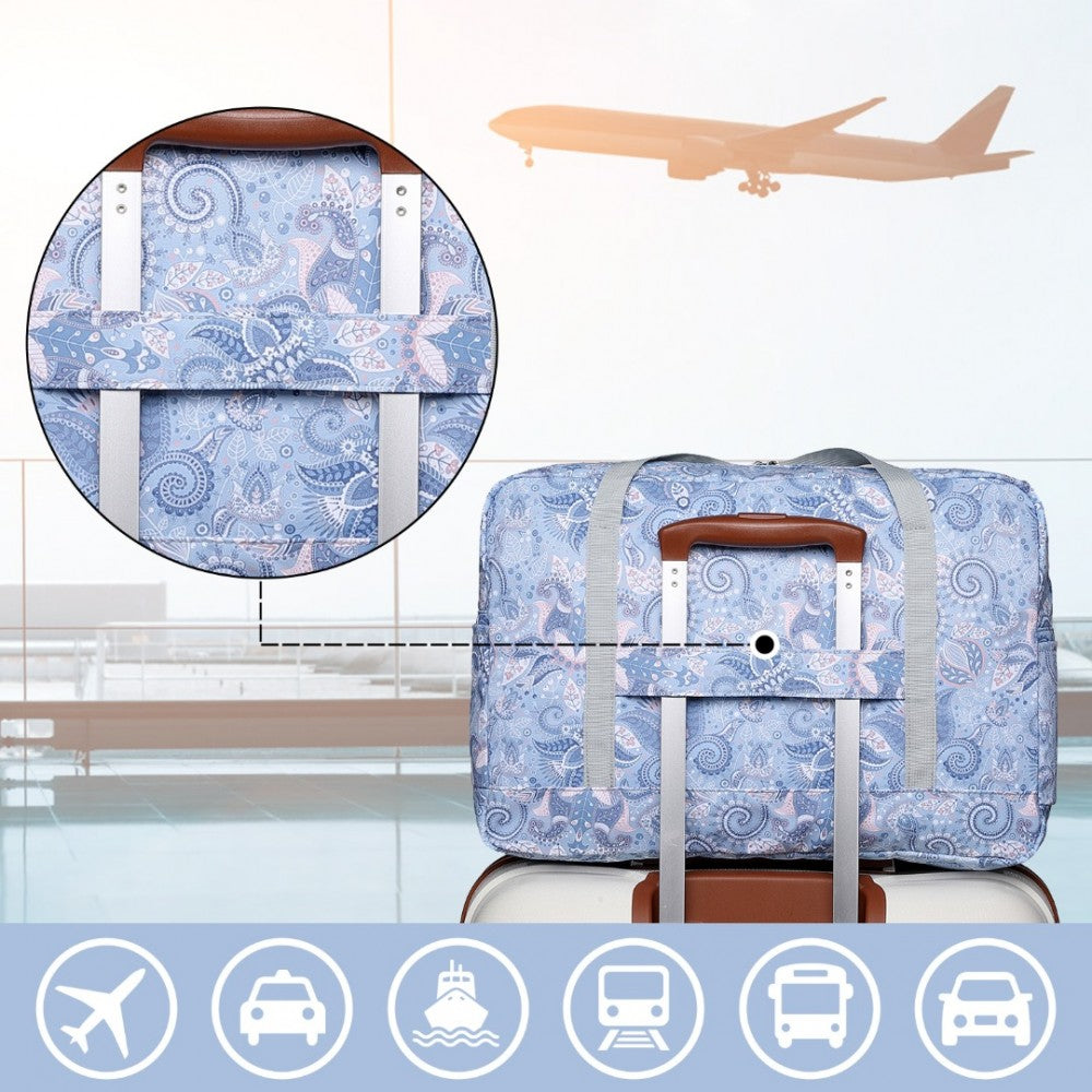 EQ2308P - KONO FOLDABLE WATERPROOF STORAGE CABIN TRAVEL HANDBAG PRINT - LIGHT BLUE