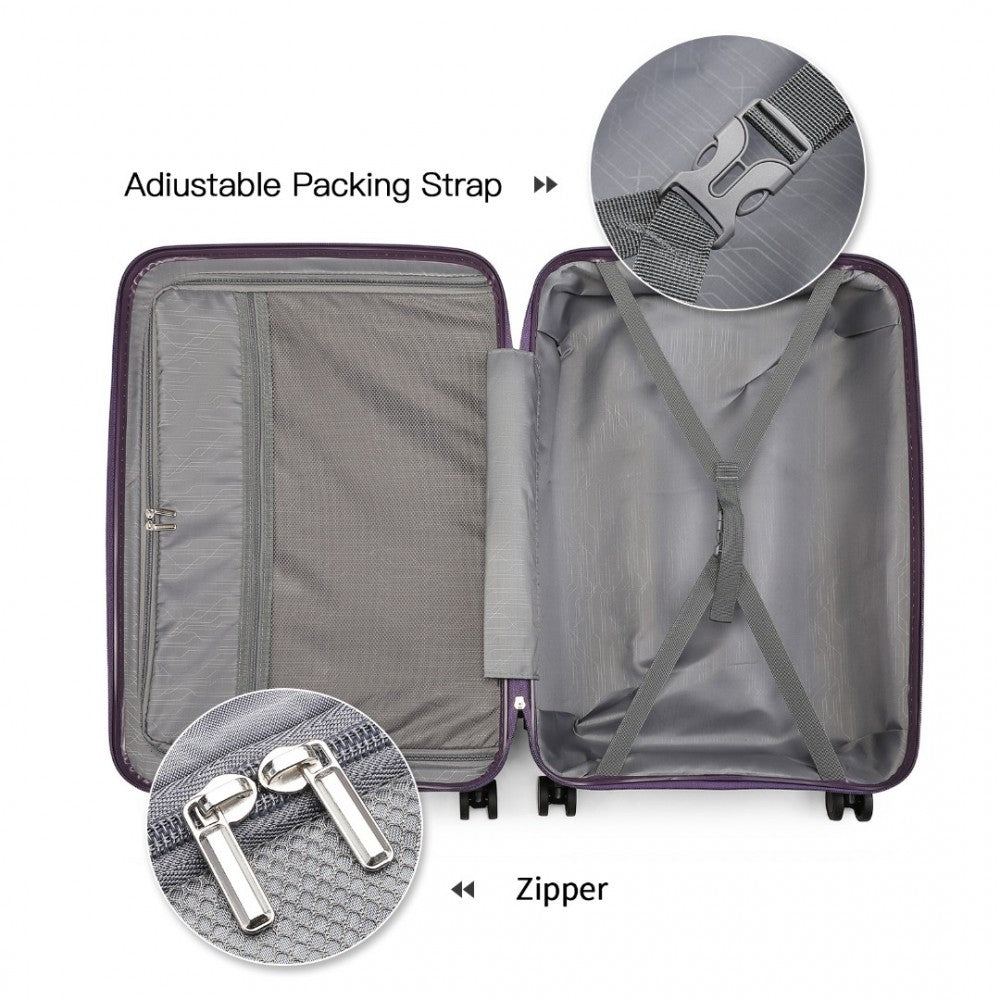 K2393L - BRITISH TRAVELLER 4 PCS SET SPINNER HARD SHELL PP SUITCASE WITH TSA LOCK AND VANITY CASE - PURPLE