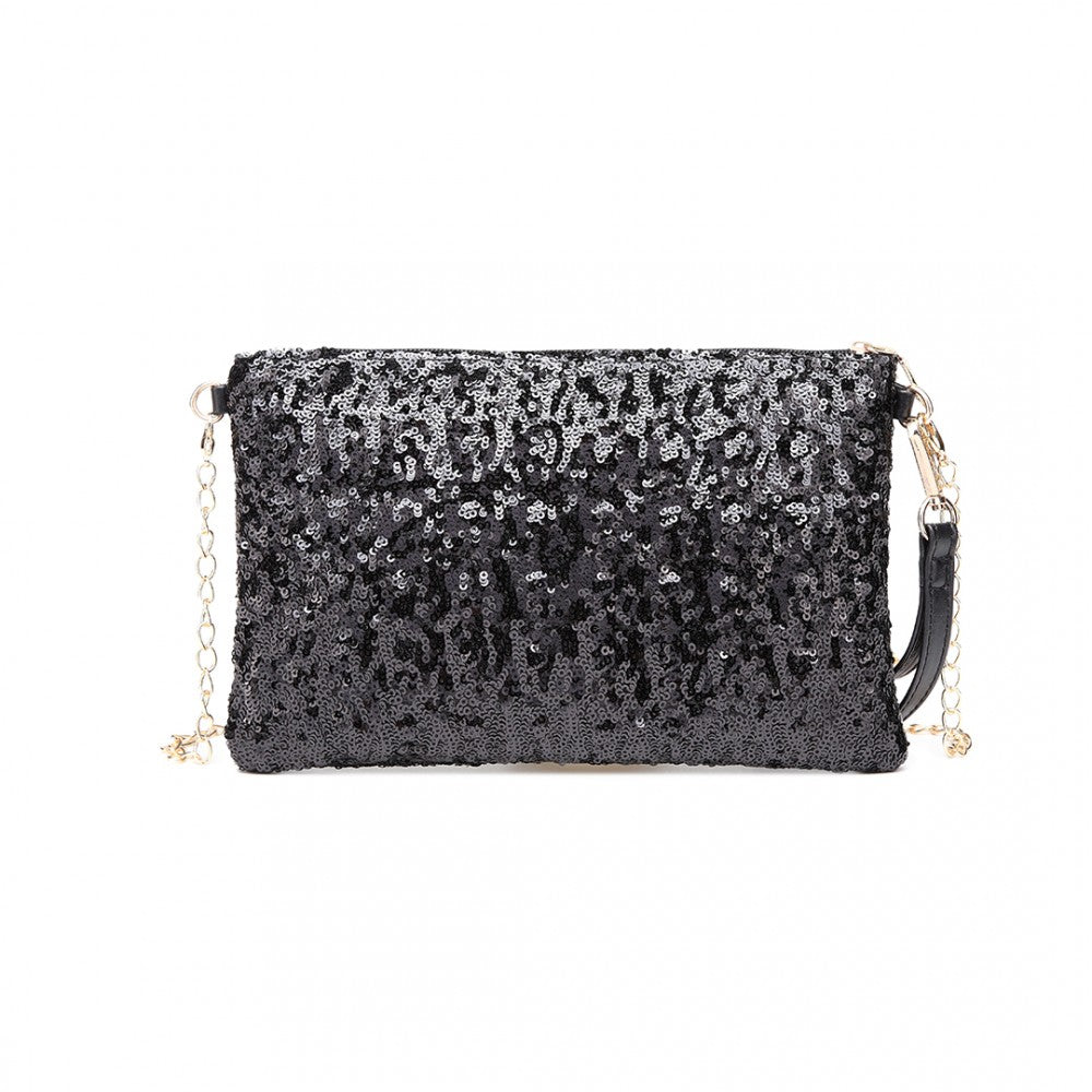 LH1765 - MISS LULU SEQUINS CLUTCH EVENING BAG - BLACK