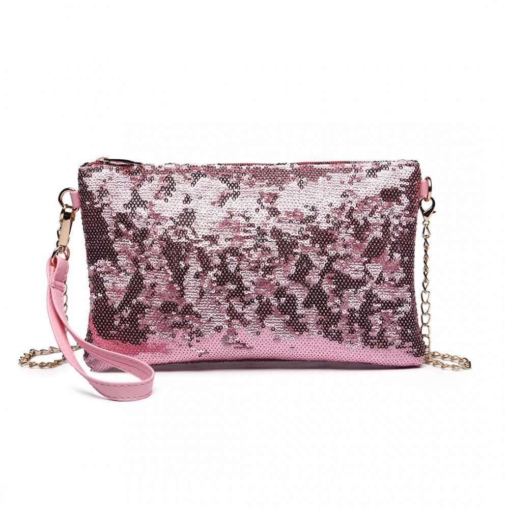 LH1765 - MISS LULU SEQUINS CLUTCH EVENING BAG - PINK