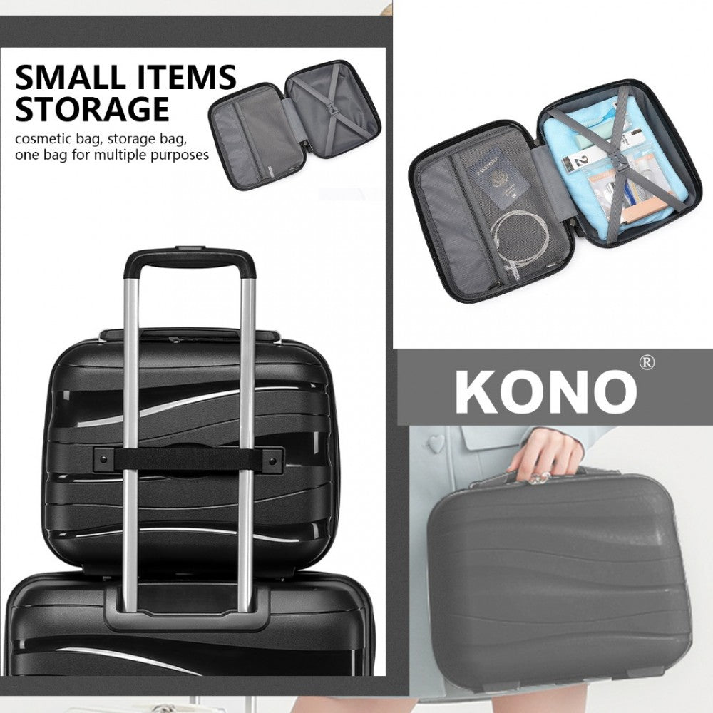 K2094L - KONO 14 INCH LIGHTWEIGHT POLYPROPYLENE HARD SHELL VANITY CASE - BLACK