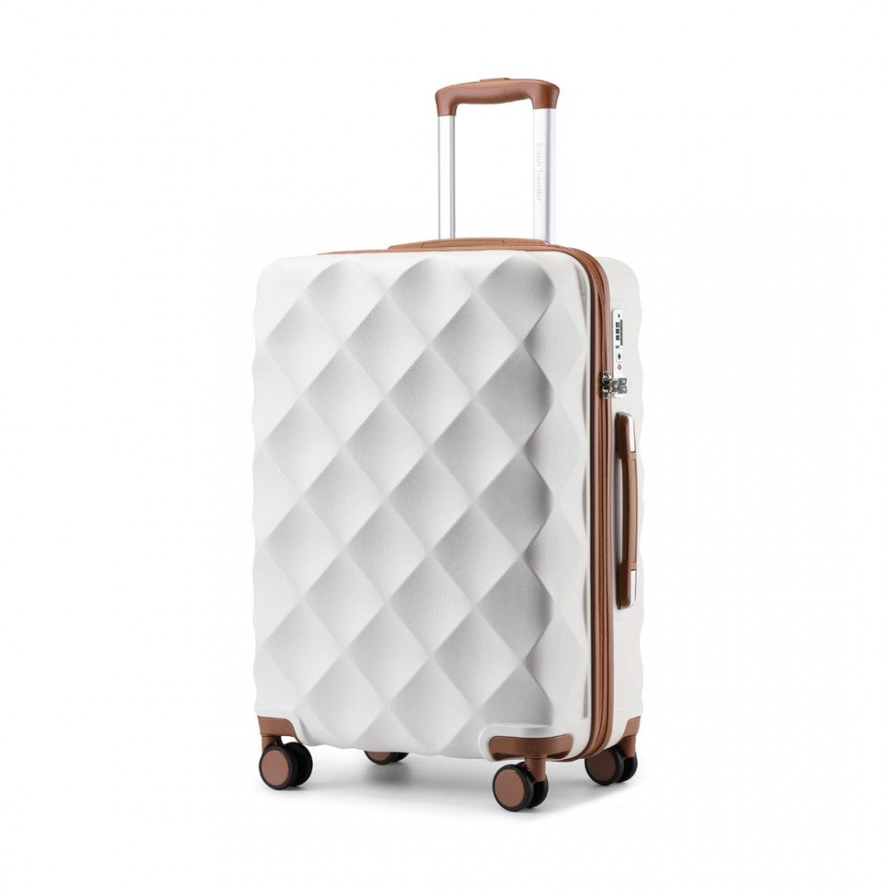 K2395L - BRITISH TRAVELLER 28 INCH ULTRALIGHT ABS AND POLYCARBONATE BUMPY DIAMOND SUITCASE WITH TSA LOCK - CREAM