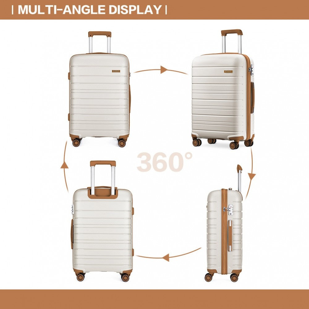 K2091L - KONO 24 INCH MULTI TEXTURE HARD SHELL PP SUITCASE - CLASSIC COLLECTION - CREAM