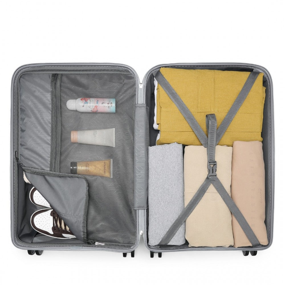 K2091L - KONO MULTI TEXTURE HARD SHELL PP SUITCASE 3 PIECES SET - CLASSIC COLLECTION - GREY