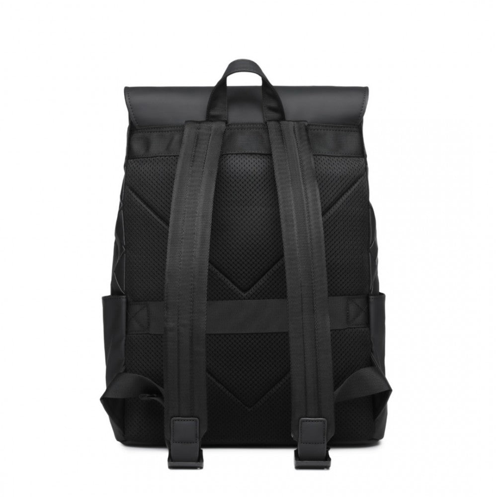 ET2417 - KONO WATER-RESISTANT URBAN GEOMETRIC BACKPACK WITH LAPTOP COMPARTMENT - BLACK