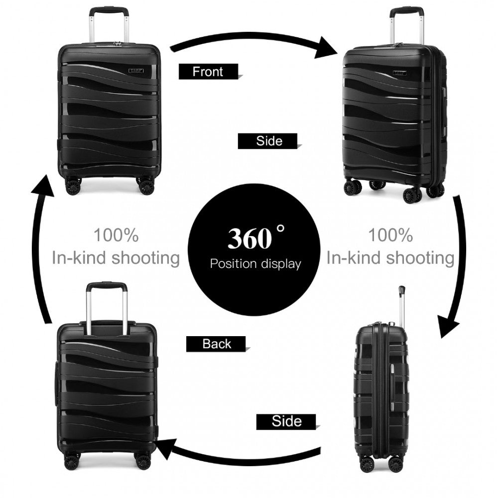 K2094L - KONO 28 INCH LIGHTWEIGHT POLYPROPYLENE HARD SHELL SUITCASE WITH TSA LOCK - BLACK