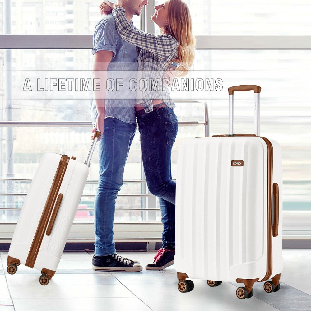 K1773-1L - KONO 28 INCH STRIPED ABS HARD SHELL LUGGAGE WITH 360-DEGREE SPINNER WHEELS - CREAM