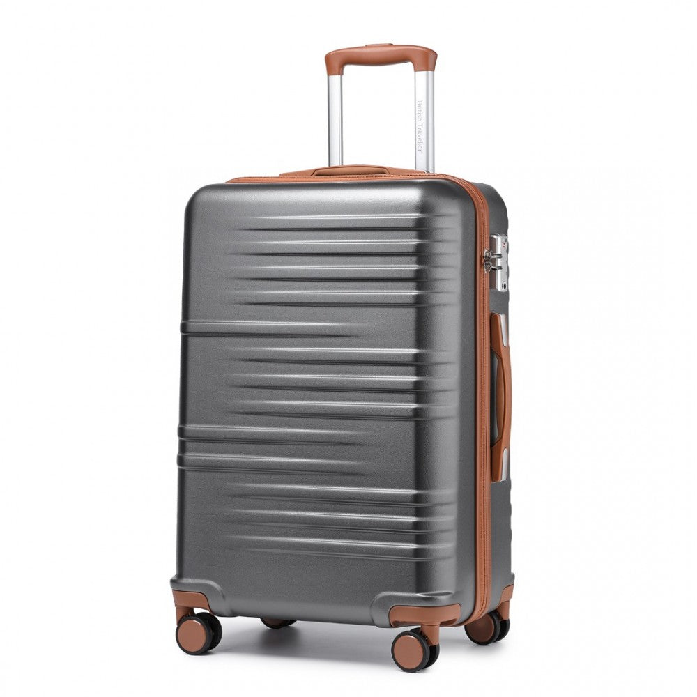 K2391L - BRITISH TRAVELLER 28 INCH DURABLE POLYCARBONATE AND ABS HARD SHELL SUITCASE WITH TSA LOCK - GREY AND BROWN