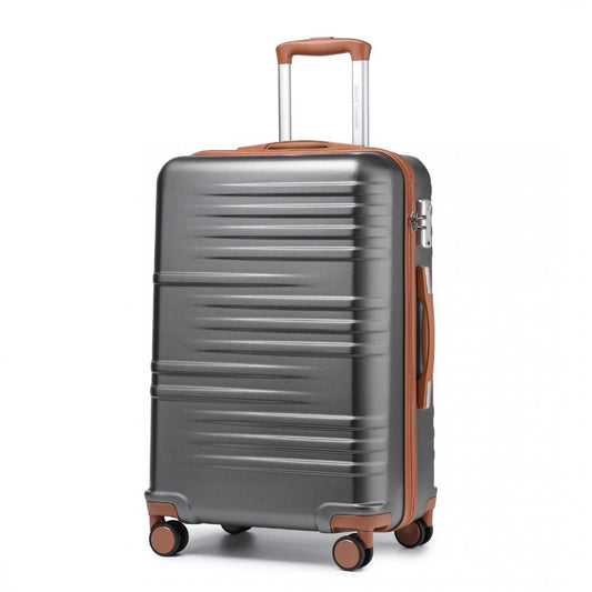 K2391L - BRITISH TRAVELLER 28 INCH DURABLE POLYCARBONATE AND ABS HARD SHELL SUITCASE WITH TSA LOCK - GREY AND BROWN