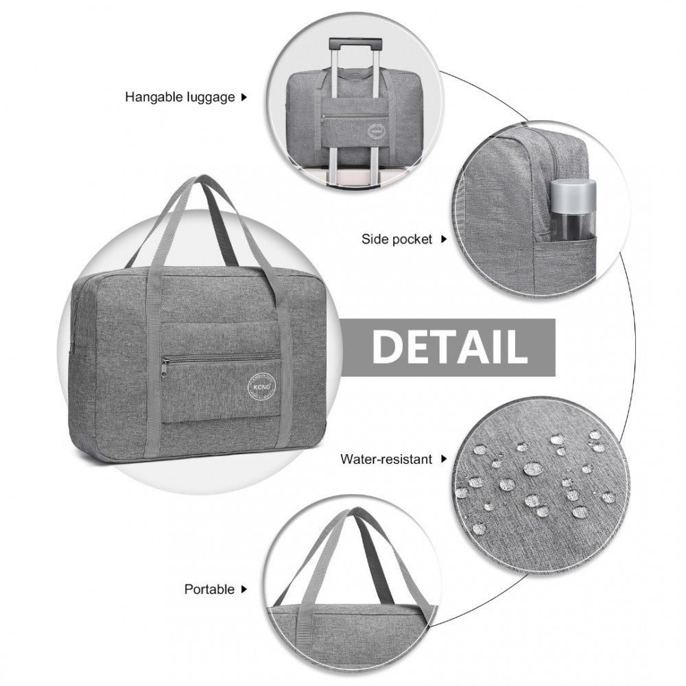 EQ2256 - KONO FOLDABLE WATERPROOF STORAGE TRAVEL HANDBAG - GREY