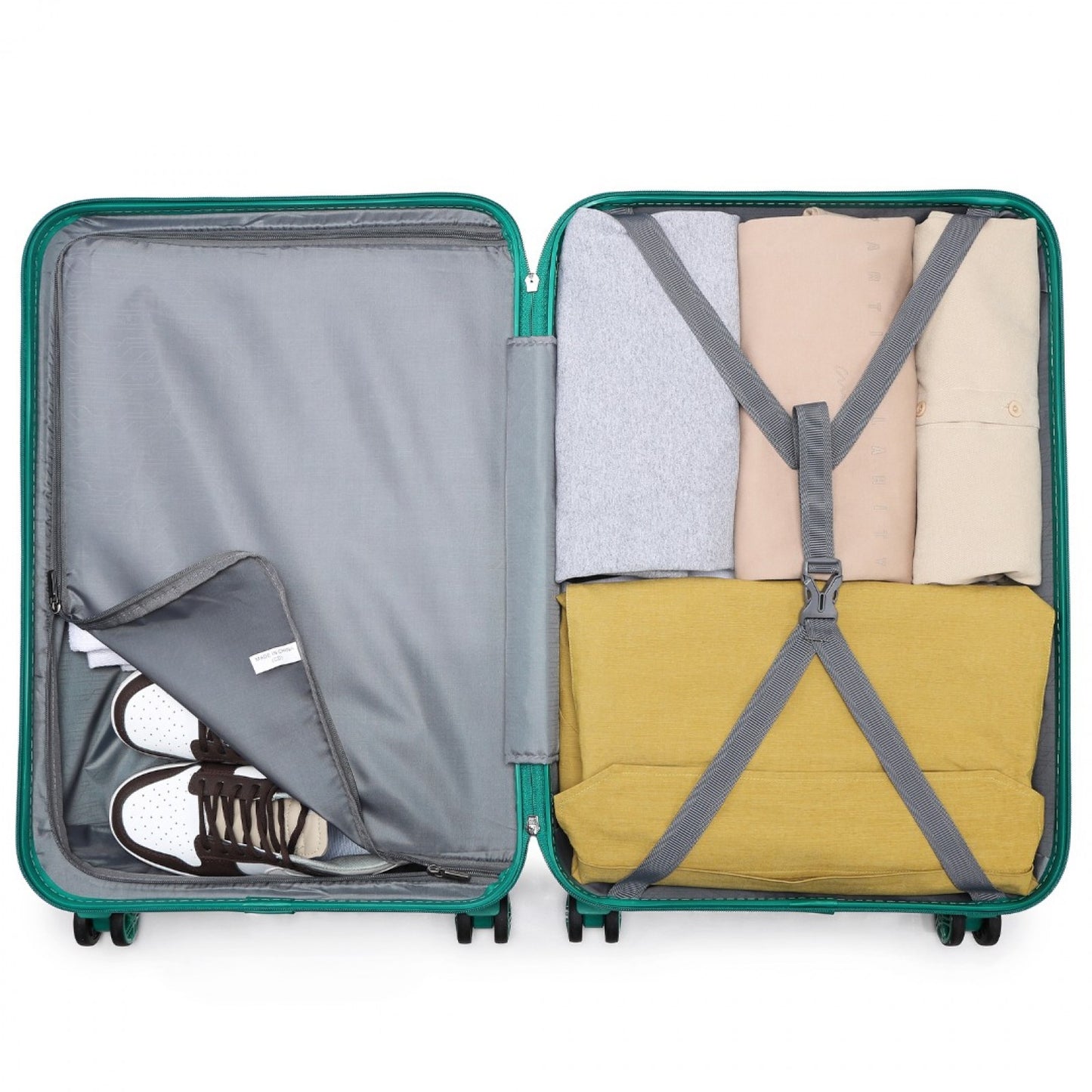 K1871-1L - KONO ABS 20 INCH SCULPTED HORIZONTAL DESIGN CABIN LUGGAGE - TEAL - The Baggage Shop