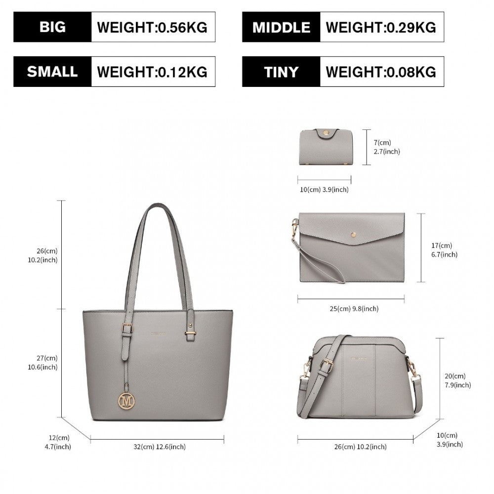 LG2110 - MISS LULU 4 PIECE CLASSIC SLEEK HANDBAG SET - GREY