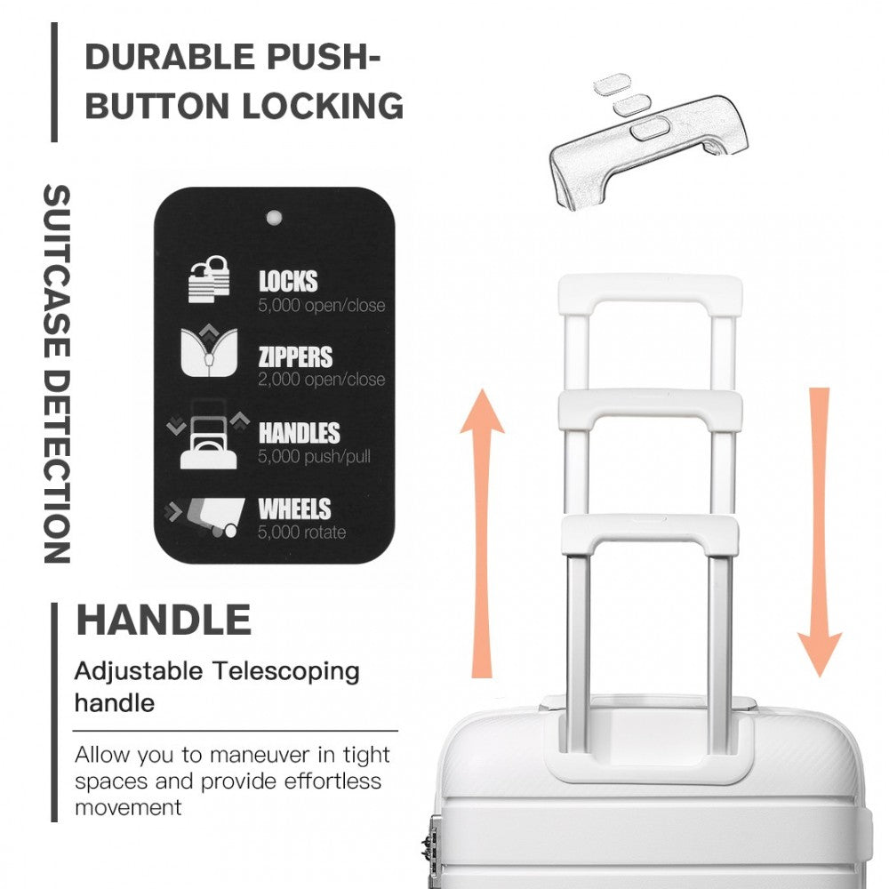 K2091L - KONO MULTI TEXTURE HARD SHELL PP SUITCASE 3 PIECES SET - CLASSIC COLLECTION - WHITE