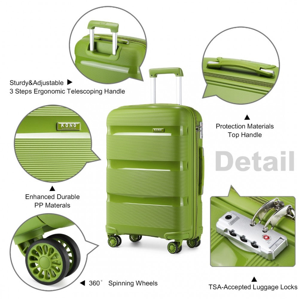 K2092L - KONO BRIGHT HARD SHELL PP SUITCASE 3 PIECES SET - CLASSIC COLLECTION - GREEN